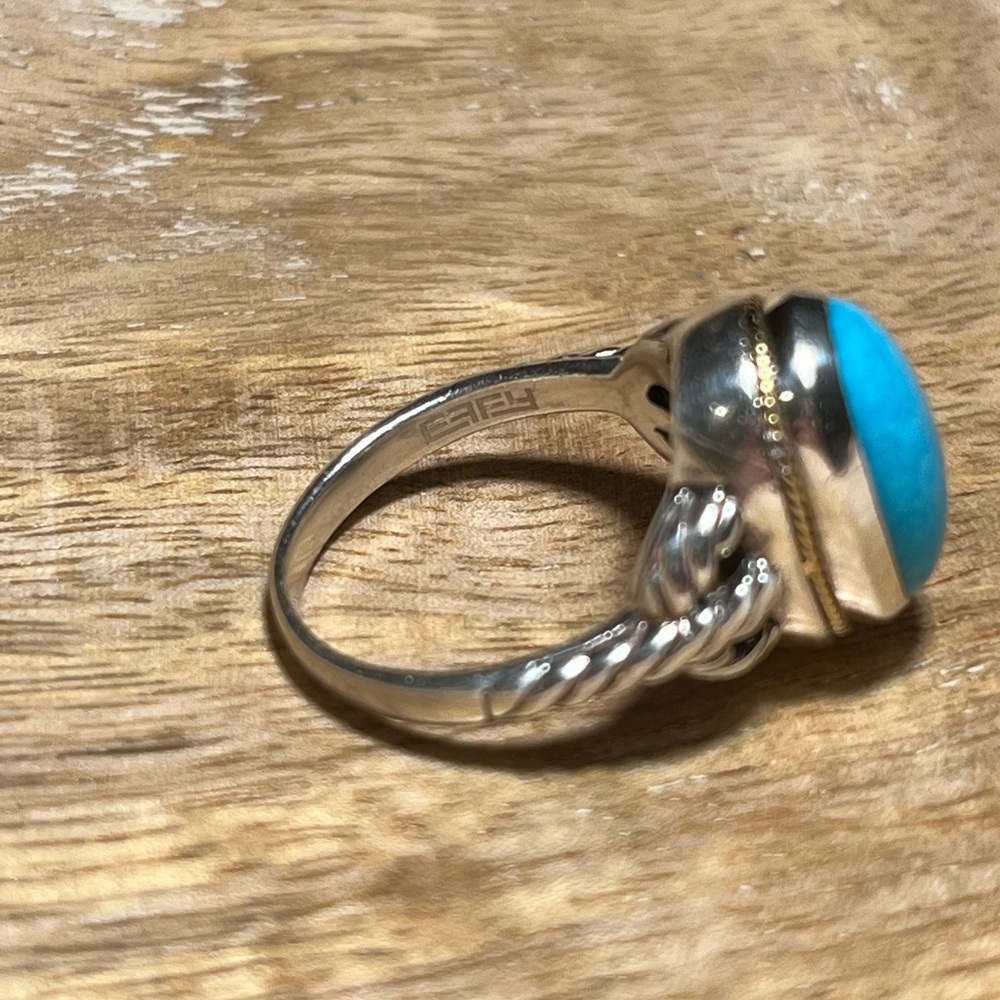 *SOLD* EFFY Sterling Silver & 18K Yellow Gold Blue Turquoise Ring - Picture 8 of 16
